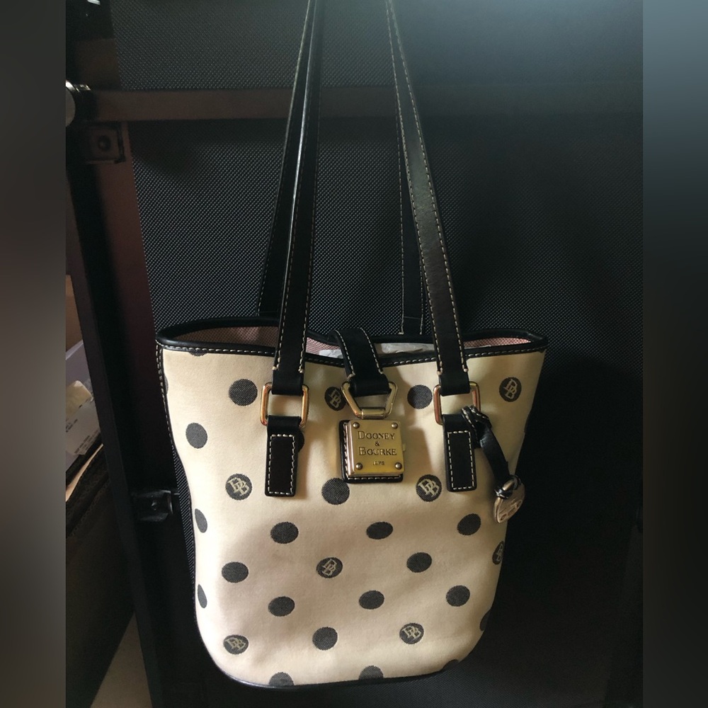 Dooney & Bourke Cream Tote with Black Polka Dots